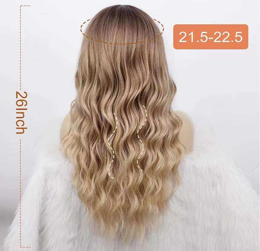 26 Inch Long Ash Blonde Wavy Wig with Bangs
