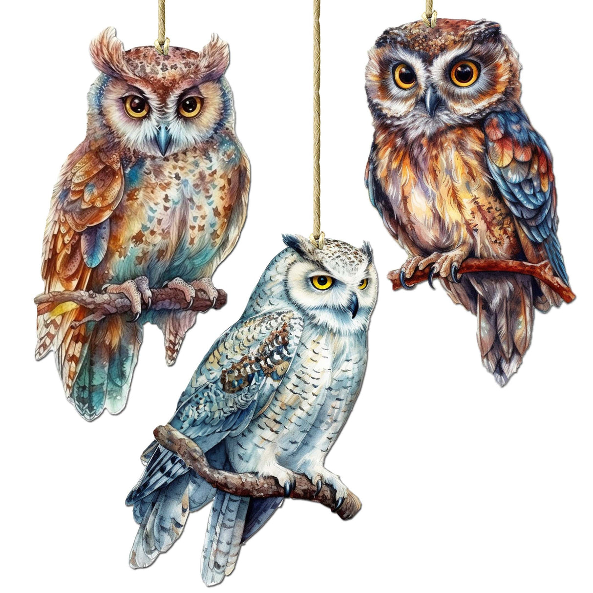 Night Owls Decorative Wooden Ornaments of 3 by G. Debrekht - Wildlife Decor - 8091004-S3