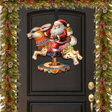 Santa Claus on Bunny Carousel Holiday Door Decor by G. Debrekht - Christmas Santa Snowman Decor - 8611067H