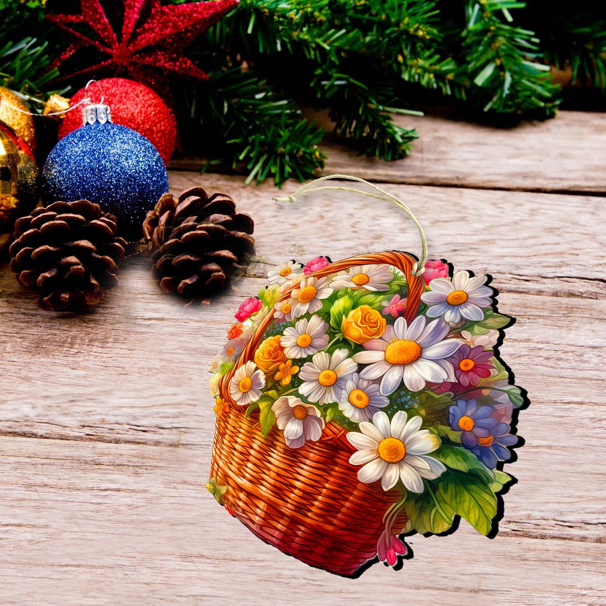 Flower Bouquets Decorative Wooden Ornaments Set of 3 by G. Debrekht - Love Family Decor - 8091076-2-S3