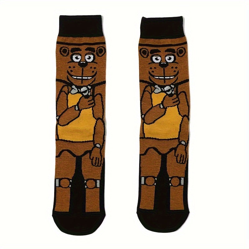 1/3 paire de chaussettes tendance pour homme, motifs animés, motifs accrocheurs pour toutes les saisons, chaussettes mi-mollet respirantes et confortables, style décontracté unisexe, résistantes et évacuant l'humidité.