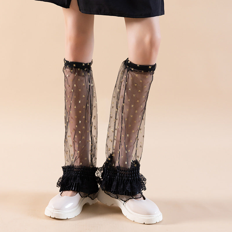 Y2g Millennium Hot Girl Bronzing Black Speaker Width Leg Warmer Calf Socks