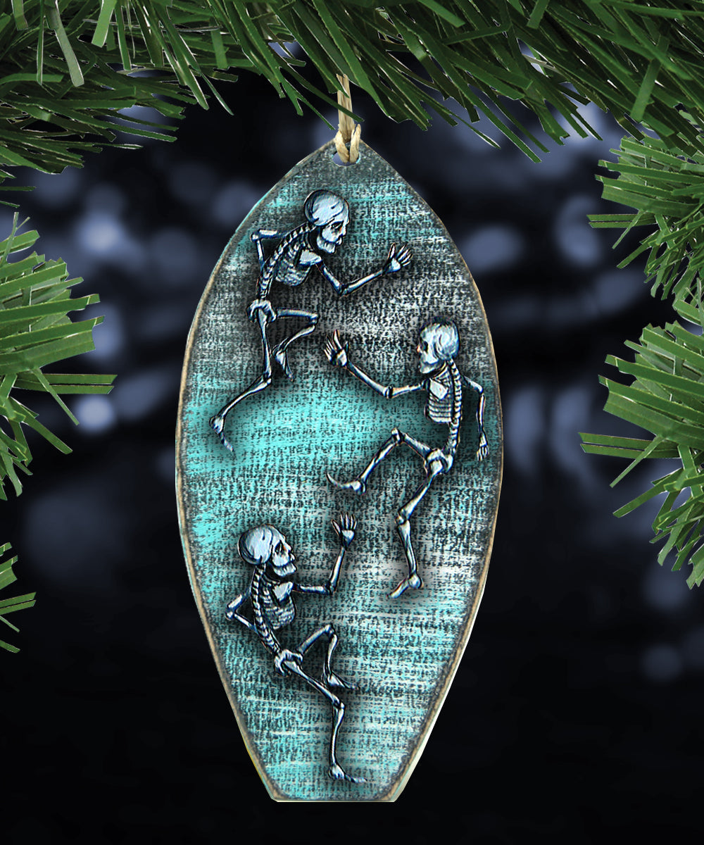 Halloween Skeletons Surfboard Wooden Ornaments by G. DeBrekht - Thanksgiving Halloween Decor - 8199522-2
