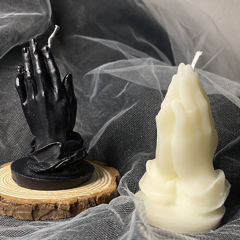 Bougie d'aromathérapie en cire de soja - Motif mains en prière, décoration intérieure scintillante, bougie parfumée à mèche unique pour la méditation et la relaxation