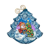 Adorno navideño de muñeco de nieve feliz, esculpido y pintado a mano por G. DeBrekht - Decoración navideña de muñeco de nieve de Papá Noel - 610274