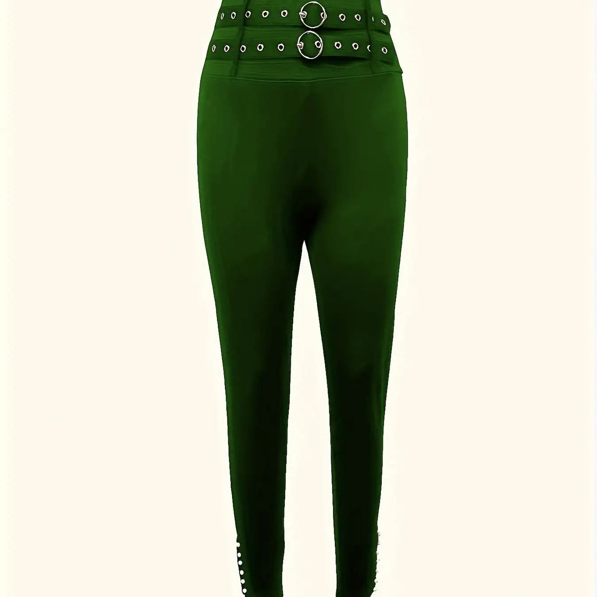 Ladies' Buckle And High Waisted Perforated Pants Sexy Slim Fit Pants Sexy Versatile New Clothes - Lootquake