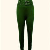 Ladies' Buckle And High Waisted Perforated Pants Sexy Slim Fit Pants Sexy Versatile New Clothes - Lootquake