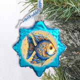 Holiday Coastal Ornament - Azure Fish Keepsake Glass Ornaments by G. Debrekht - Coastal Holiday Decor - 777406