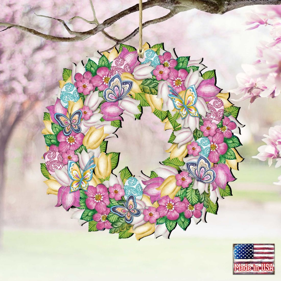 Flowers Spring Wreath Wooden Ornaments by G. DeBrekht - Easter Spring Decor - 8185301
