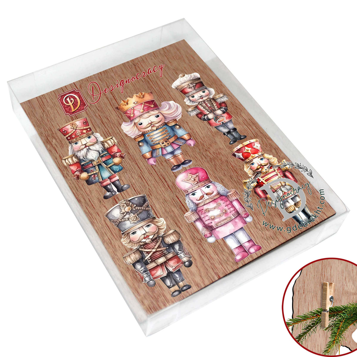 Nutcrackers Decorative Wooden Clip-on Ornaments of 6 by G. Debrekht - Christmas Decor - 8090008C-S6