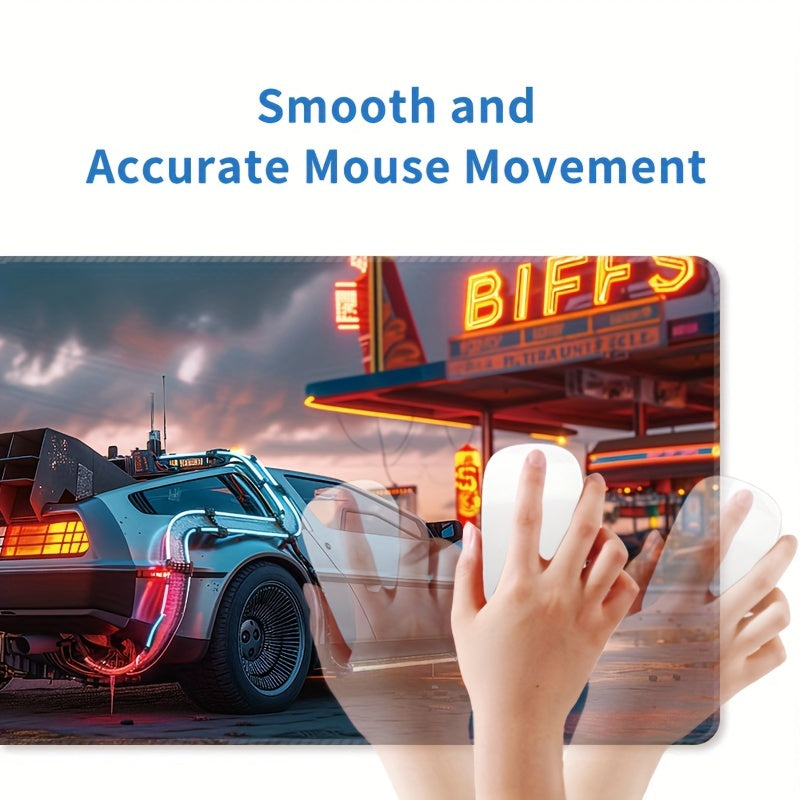 Ultra-Sleek Silvery Sports Car Design Large Gaming Mouse Pad - Extended, Thick, Non-Slip Rubber Desk Mat With Precision Stitched Edges - Washable & Durable