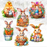 Eggs and Bunnies Decorative Wooden Clip-on Ornaments Set of 6 by G. Debrekht - Easter Decor - 8090057C-S6