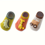 3 pares de calcetines deportivos antideslizantes de goma con diseño de dinosaurios para bebé, cómodos, transpirables y suaves.