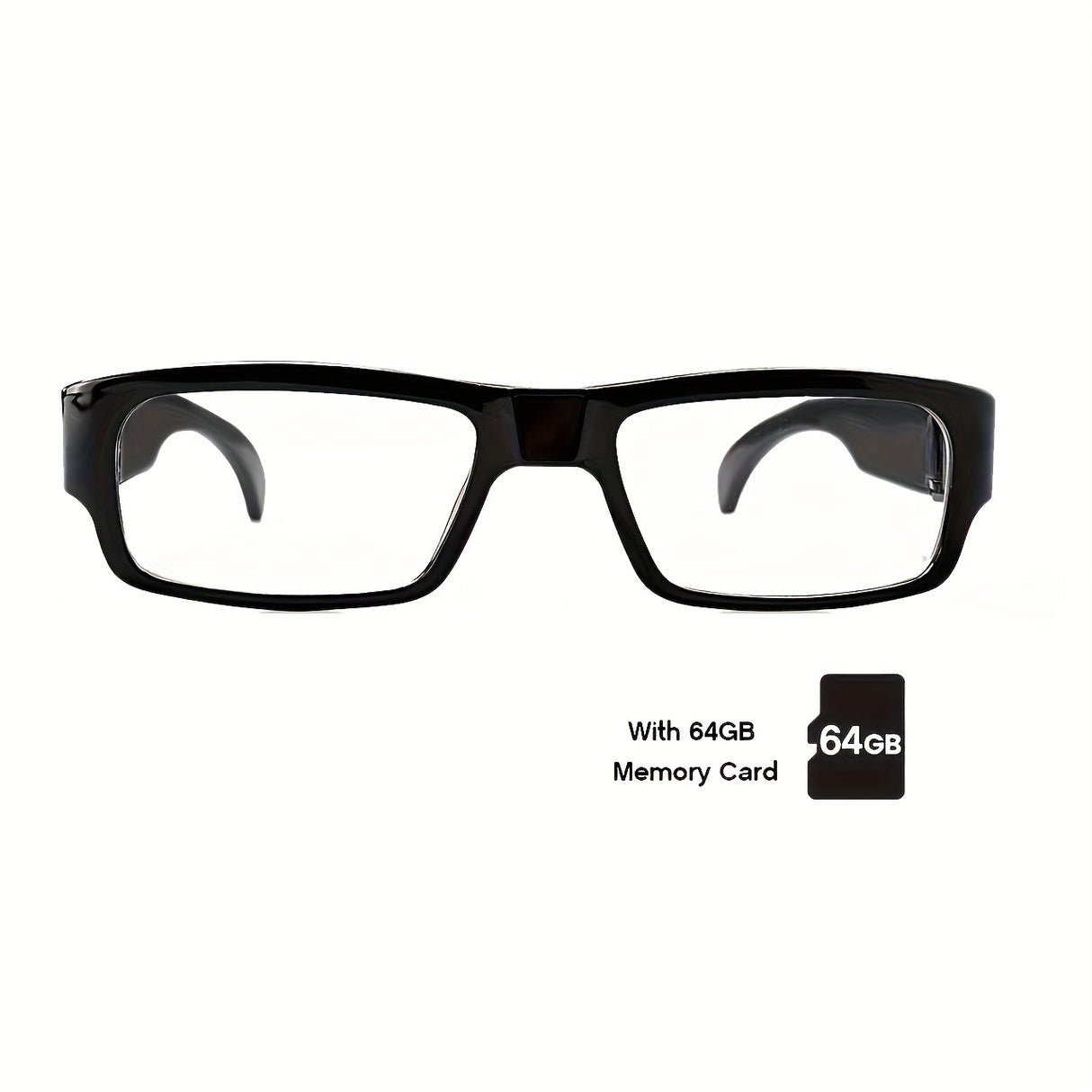 HD 1080P Smart Glasses Camera | Digital Video Recorder, 64GB Memory Card, Black ABS Frame, Rechargeable Battery, Eye Protection, HD Lens, Lightweight & Stylish Design, Sports Action Camera