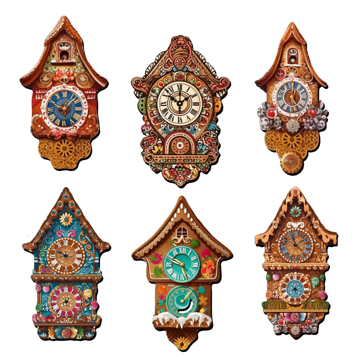 Miniature clock Decorative Wooden Magnets Set of 6 by G. Debrekht - Christmas Decor - 8090020G-S6