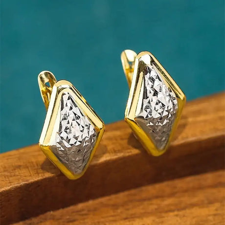 Rhombus Earrings Female Two-tone Geometric Design - Lootquake