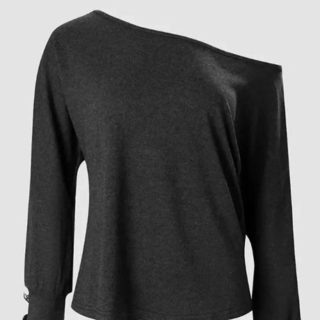 Women's Fashion New Off Shoulder Button Long Sleeved Casual Top T-shirt - Lootquake