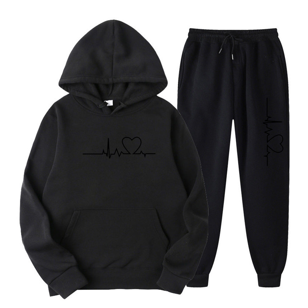 Men's And Women's Fleece-lined Sweater Suit Autumn And Winter Heart Figure Hoodie - Lootquake