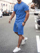 Men's Outfit, Solid Casual Crew Neck Short Sleeve T-Shirt & Drawstring Shorts 2-piece Set For Summer Outdoor Activities - Lootquake