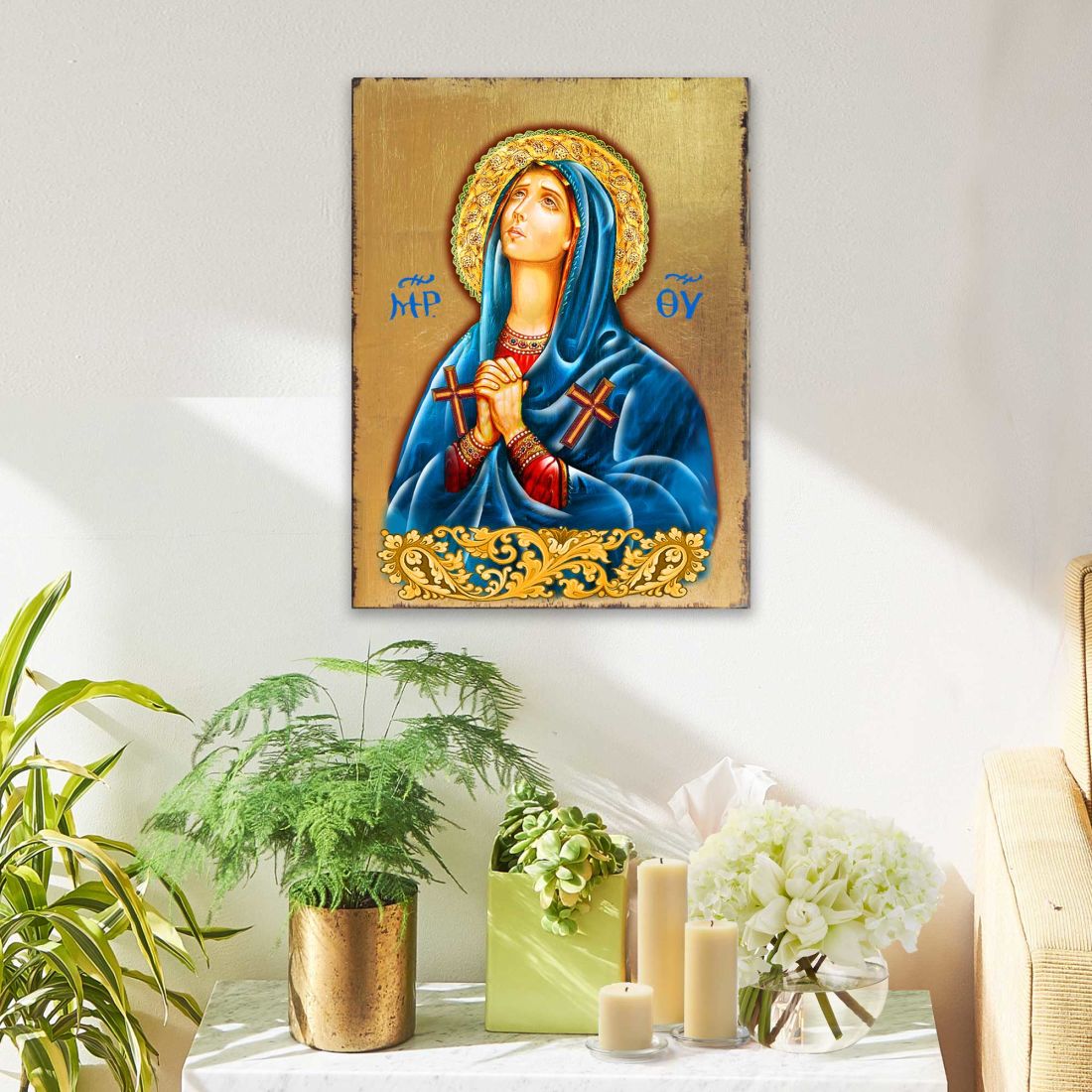 Maria Magdalena Wooden Gold Plated Religious Christian Sacred Icon - Inspirational Icon Decor - 85014