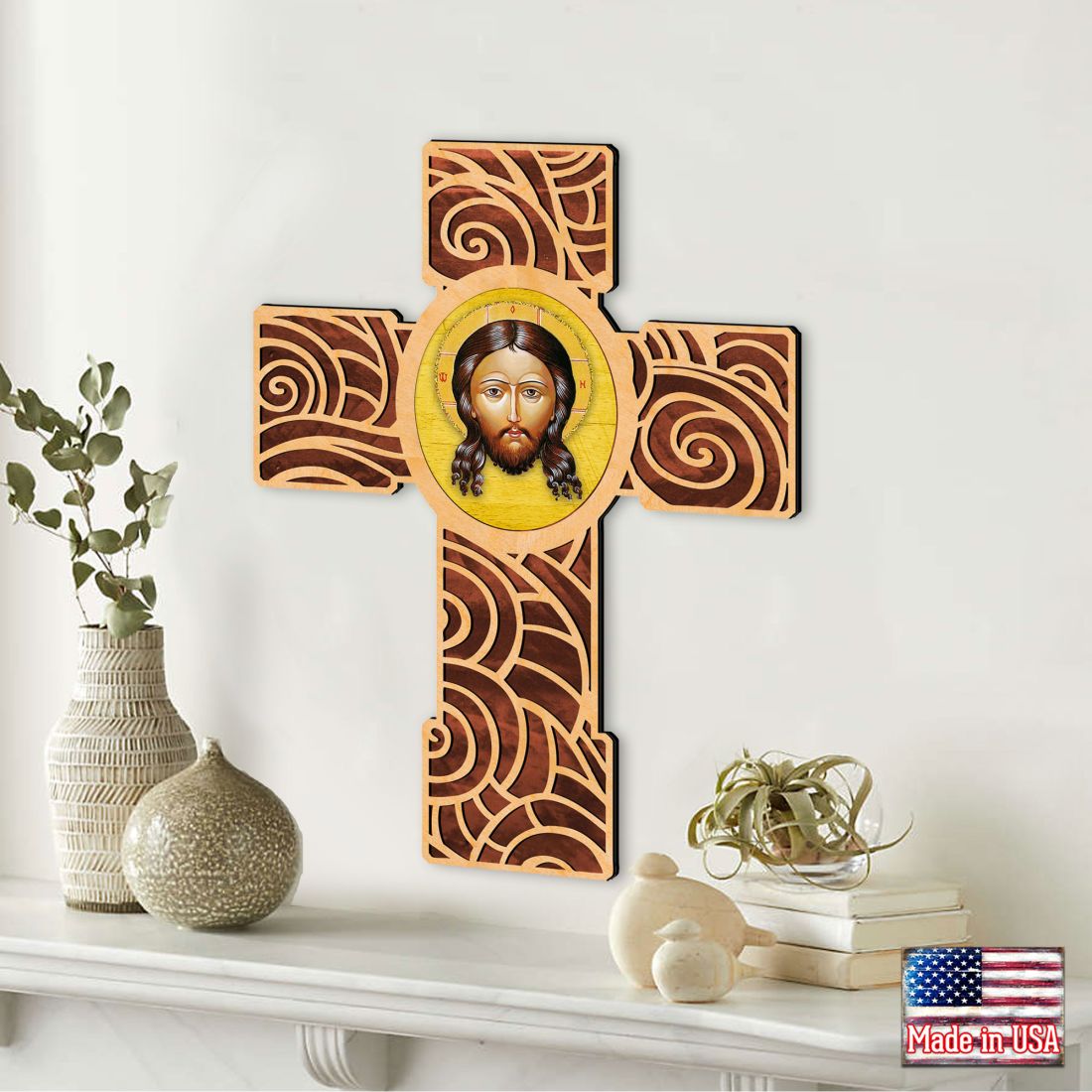 Cruz de madera moderna con el Santo Rostro de Museum Icons - Decoración inspiradora - 88218