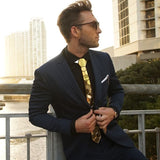 Stitching Geometric Plaid Gold Tie Men's Suit Clothing - Lootquake