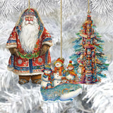 Papá Noel de todo el mundo - Papá Noel de inspiración alaskeña - Juego de 3 adornos de madera de G. DeBrekht - Decoración navideña de Papá Noel y muñeco de nieve - 8091314S3