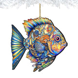 Beach Themed Ornaments - Cerulean Serenity Fish Wooden Ornaments by G.Debrekht Coastal Holiday Decor - 8688304
