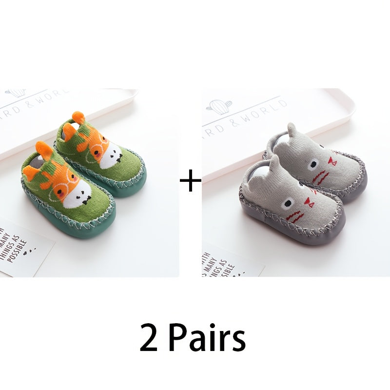 Lot de 2 paires de chaussettes de marche antidérapantes pour bébé garçon et enfant, chaussettes de sol respirantes et confortables pour l'intérieur, chaussettes pour chaussures d'enfant