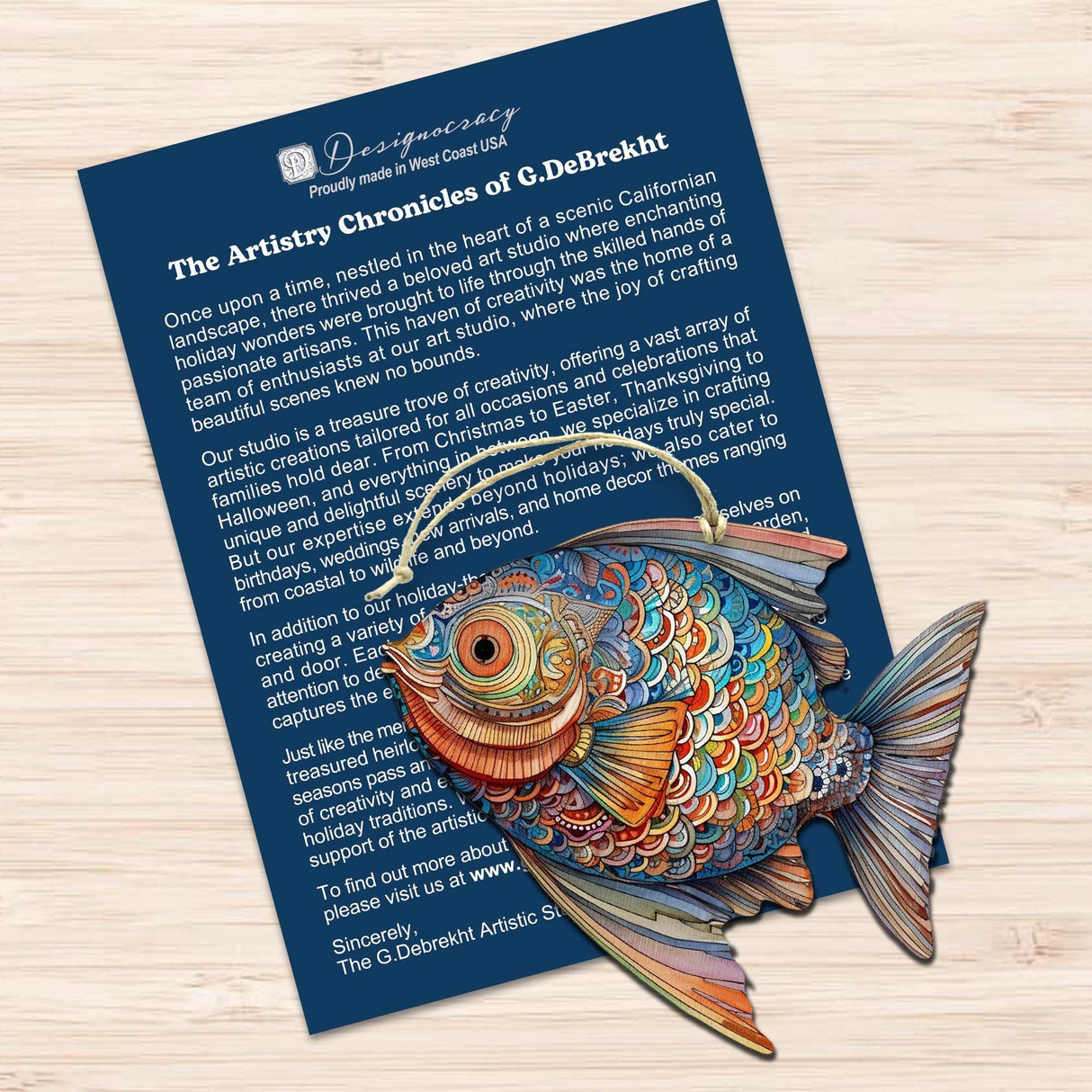 Juego de 3 adornos decorativos de madera con forma de pez costero de G. Debrekht - Decoración costera - 8091034-S3