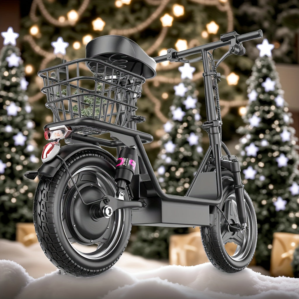 1 Black Carbon Steel Electric Scooter with Intelligent Display, 500W Motor, 14" Tires, 36V 13AH Removable Battery, 35 Miles Range, Foldable Design, Dual Suspension, Rear Brake for Adults - Perfect for Urban Commuting and Holi