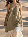 Fashion Sleeveless Cotton Linen Solid Color And V-neck Beach Dress