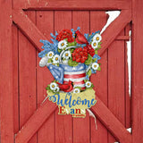 Personalized Custom Front Door Sign Patriotic Decoration with American Watering Can Family Name Welcome Sign Handmade Gift Rustic Adornment for Wooden Front Porch Decor by Susan Winget - 8471212HC-SW