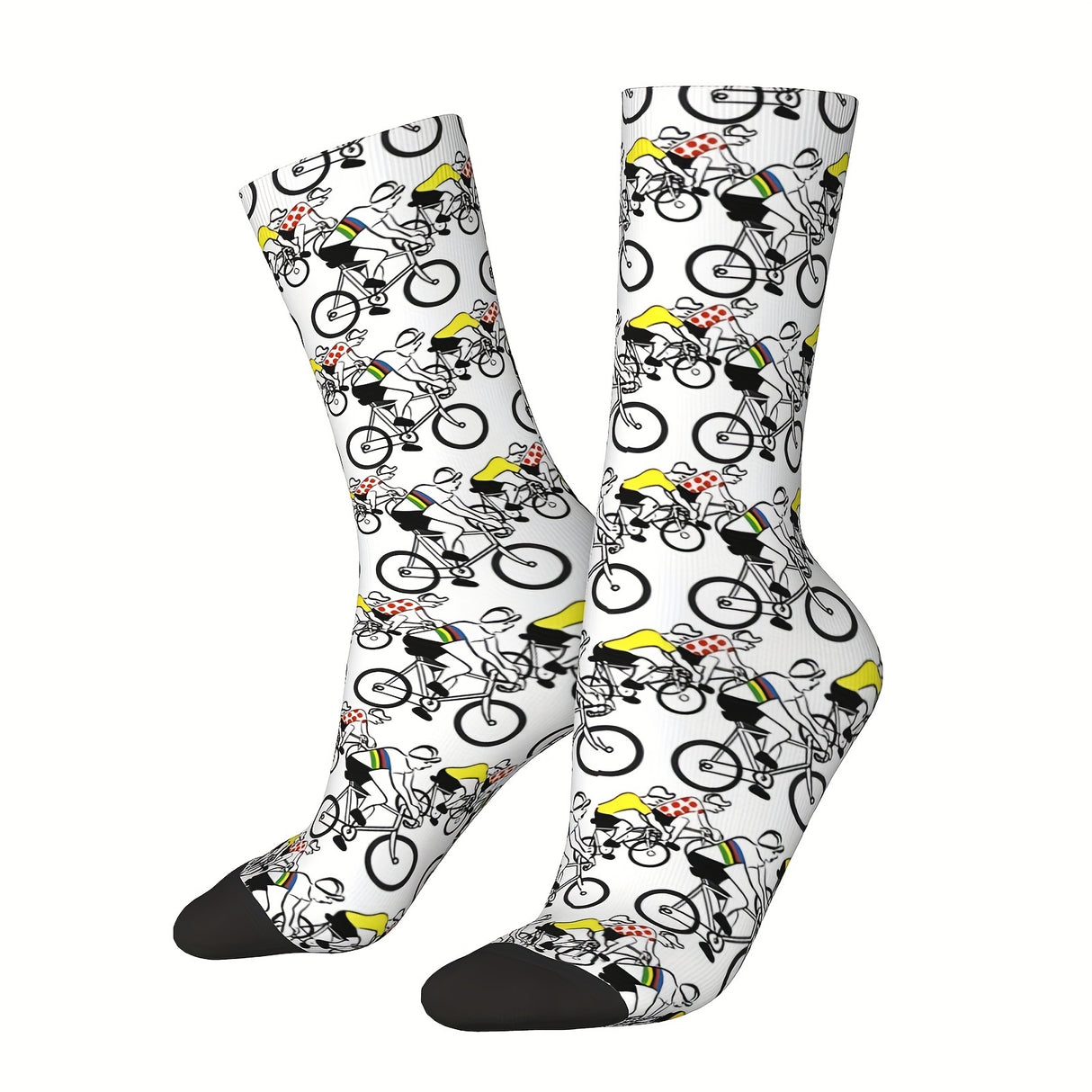 1 Pair of Vibrant Geometric-Patterned Mens Crew Socks - Breathable, Comfy, Casual, Unisex for Outdoor Wearing All Seasons - Soft Polyester Knit Fabric, Novelty Design for Fashion-Forward Guys