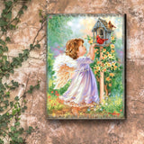 Arte mural de madera "Ángeles cerca" de D. Gelsinger - Decoración navideña para la Natividad - 95678B-DG