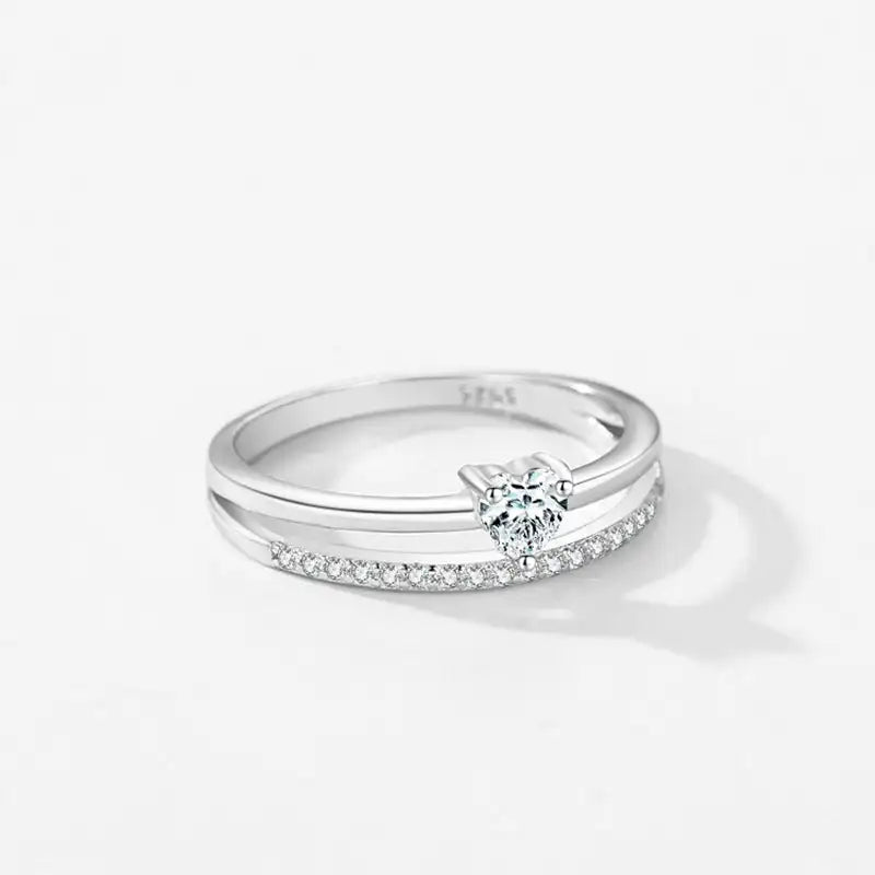 S925 Loving Heart In Sterling Silver Zircon Ring Light Luxury - Lootquake