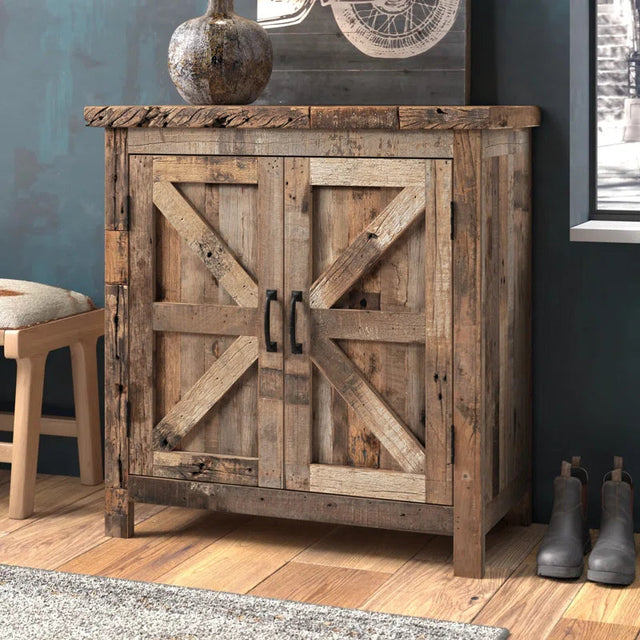 Solid Wood Rustic Industrial Accent Cabinet Dining Storage-0