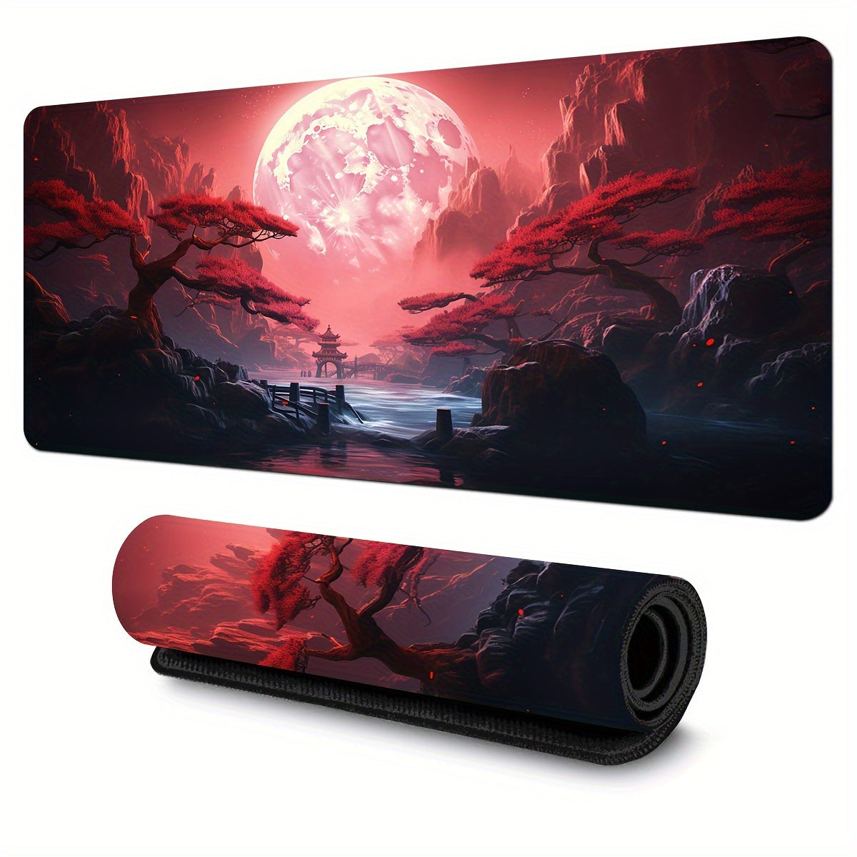 Red Landscape Large Gaming Mouse Pad, Laptop/Desktop Office Use Non-Slip Rubber Base Mousepad Stitched Edges Keyboard Desk Pad For Schools, Offices, Home And Company, Super Cool Office Large Mouse Pad