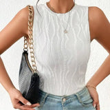 Ladies' Solid Color Round Neck Off Shoulder Pattern Details Slim Fit Elegant Casual Style Women's Fashion Versatile Vest - Lootquake