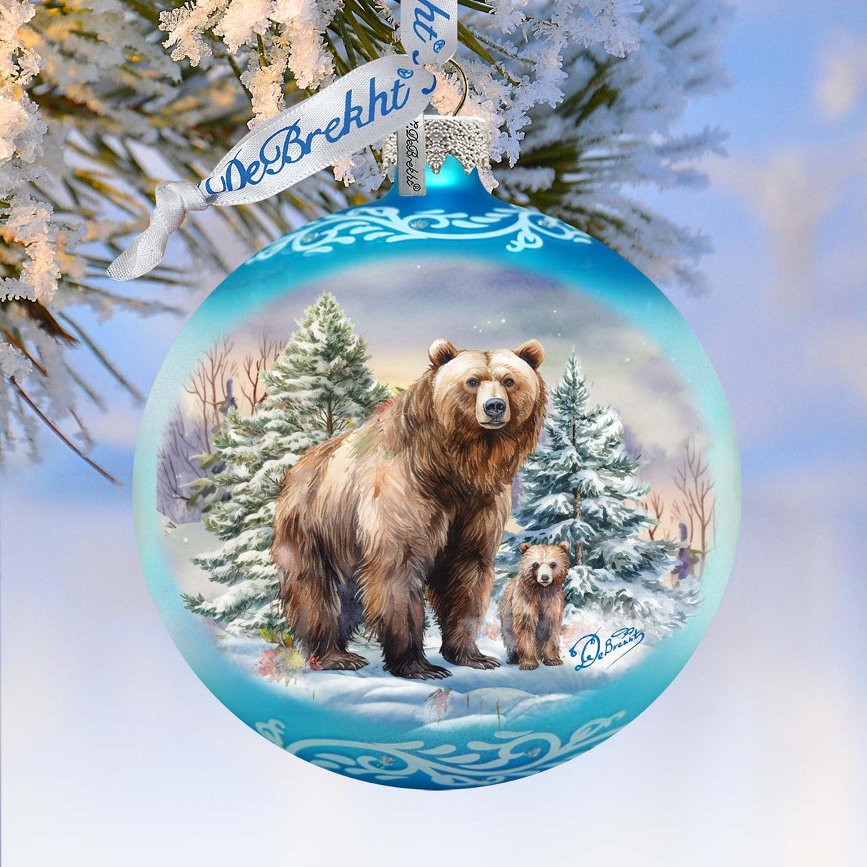 Amor para todas las estaciones: Adorno de cristal con forma de bola de oso grizzly de G. Debrekht - Decoración navideña con animales salvajes - 73382