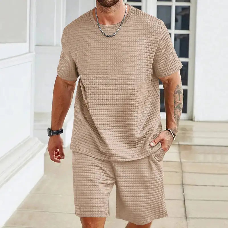 Sports Casual Suit Solid Color Round Neck T-shirt Shorts - Lootquake