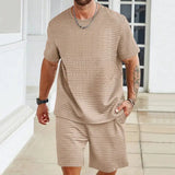 Sports Casual Suit Solid Color Round Neck T-shirt Shorts - Lootquake
