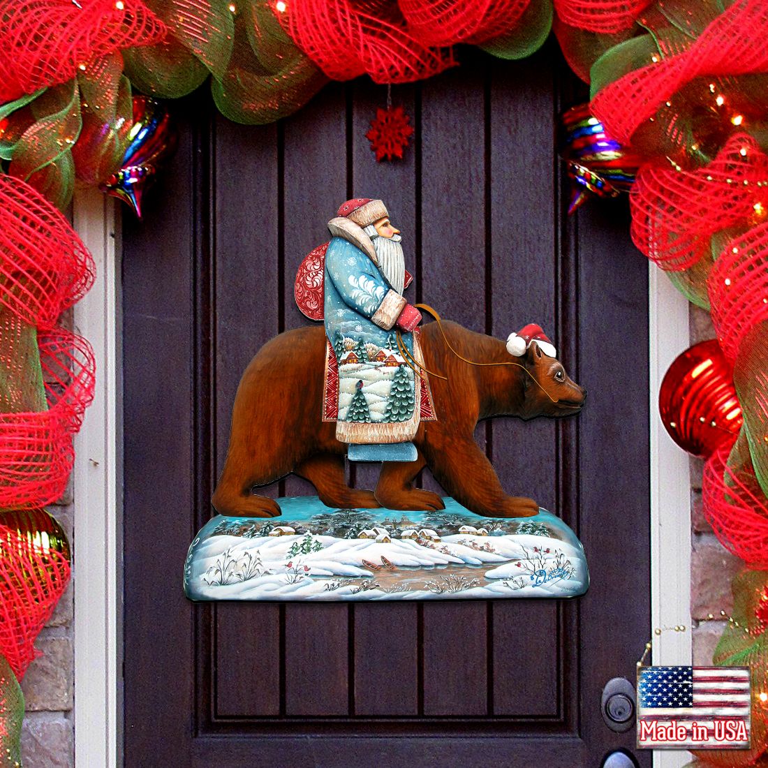 Decoración navideña para puerta con Papá Noel y oso grizzly de G. DeBrekht - Decoración navideña con Papá Noel y muñeco de nieve - 8151128H