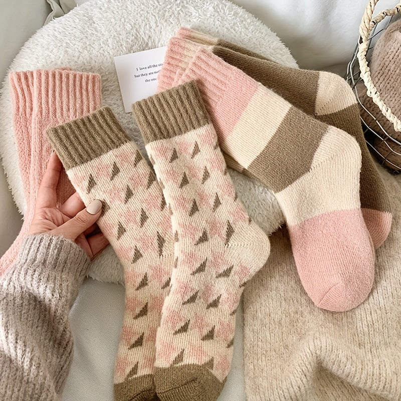 4 pares de calcetines gruesos, cálidos y cómodos, de rizo, de tubo medio, para mujer.