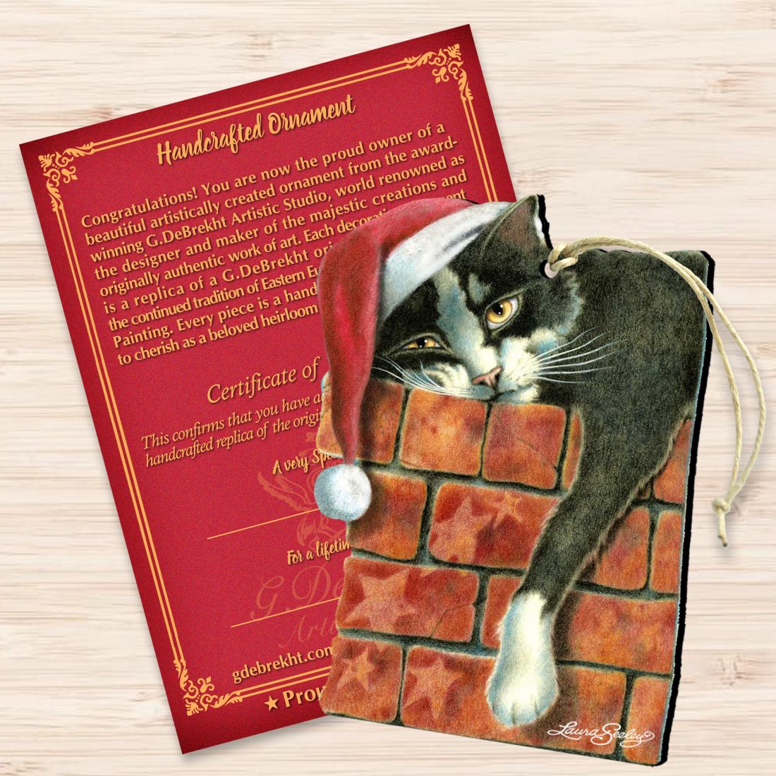 Adornos de madera de Papá Noel con el gato Peeking Tom - Adorno para árbol de Laura Seeley - Decoración para perros y gatos - 8512062-LS