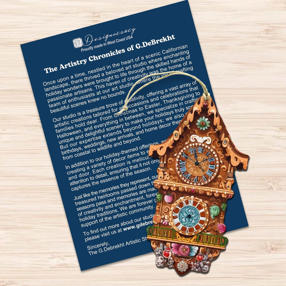 Miniature Clock Decorative Wooden Ornaments Set of 3 by G. Debrekht - Christmas Decor - 8091020-S3