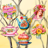 Juego de 6 adornos decorativos de madera con clip para el Día de la Madre de G. Debrekht - Love Family Decor - 8090059C-S6