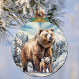 Grizzly Bear with Cub Wooden Ornaments by G.Debrekht - Wildlife Holiday Decor - 870070