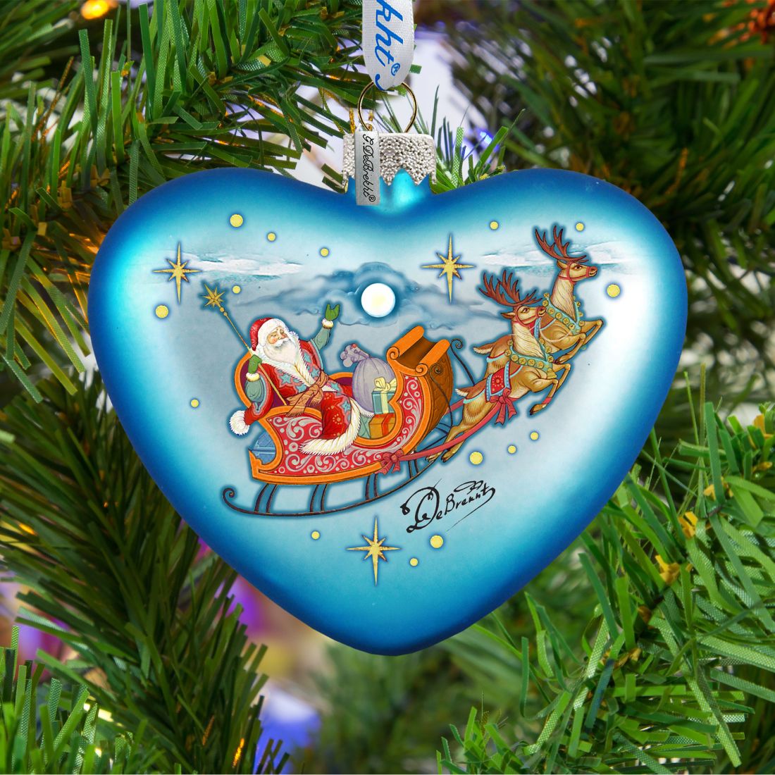 Santa on His Way Glass Ornament by G. DeBrekht - Christmas Santa Snowman Decor - 753-005