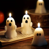 Vela artesanal con aroma a fantasma de Halloween: aroma a lavanda, mecha única, diseño de tarro con detalle de lazo.